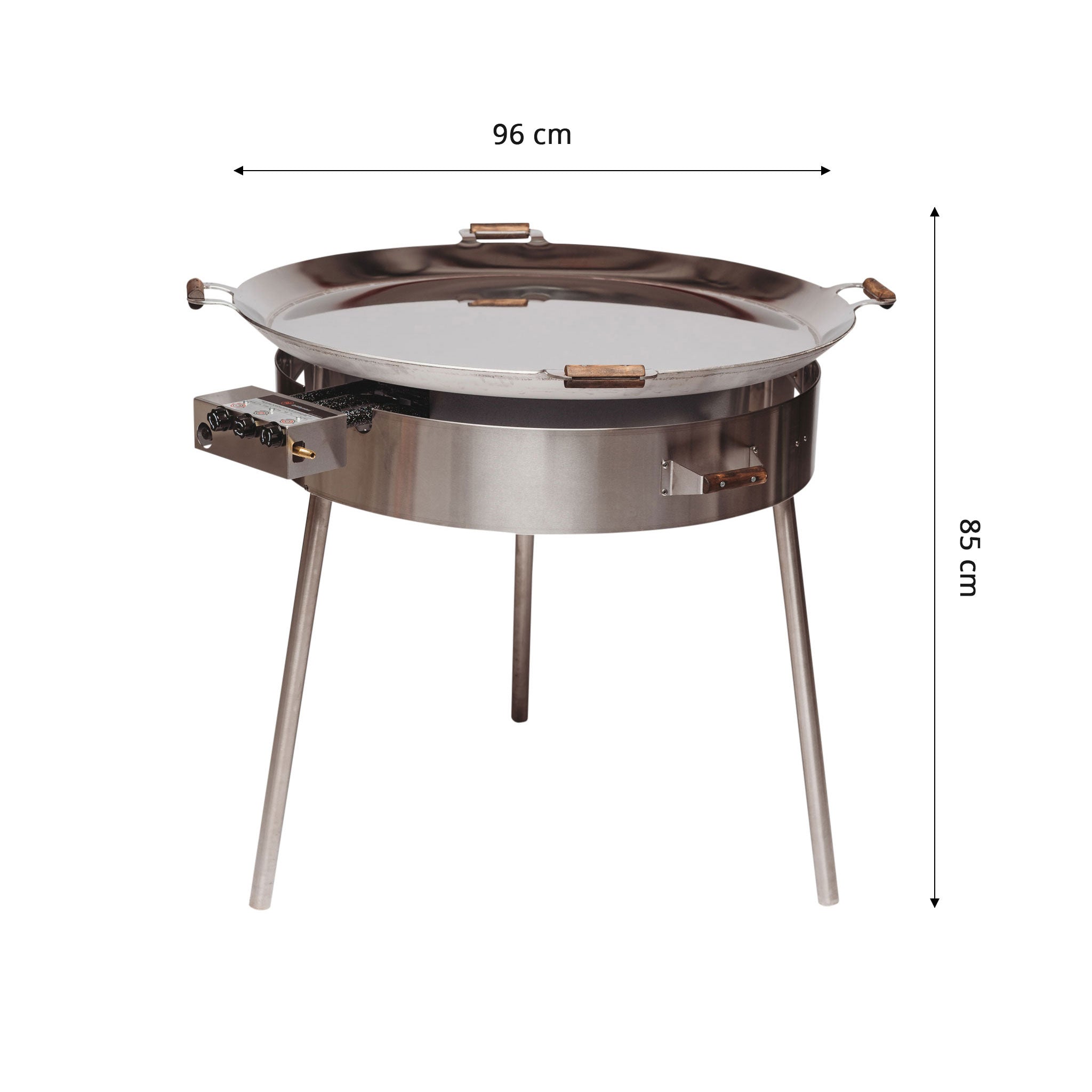 GrillSymbol Paella Cooking Set PRO-960 inox, ø 96 cm
(pan 5 mm stainless ø 96, gas burner ø 60 cm)