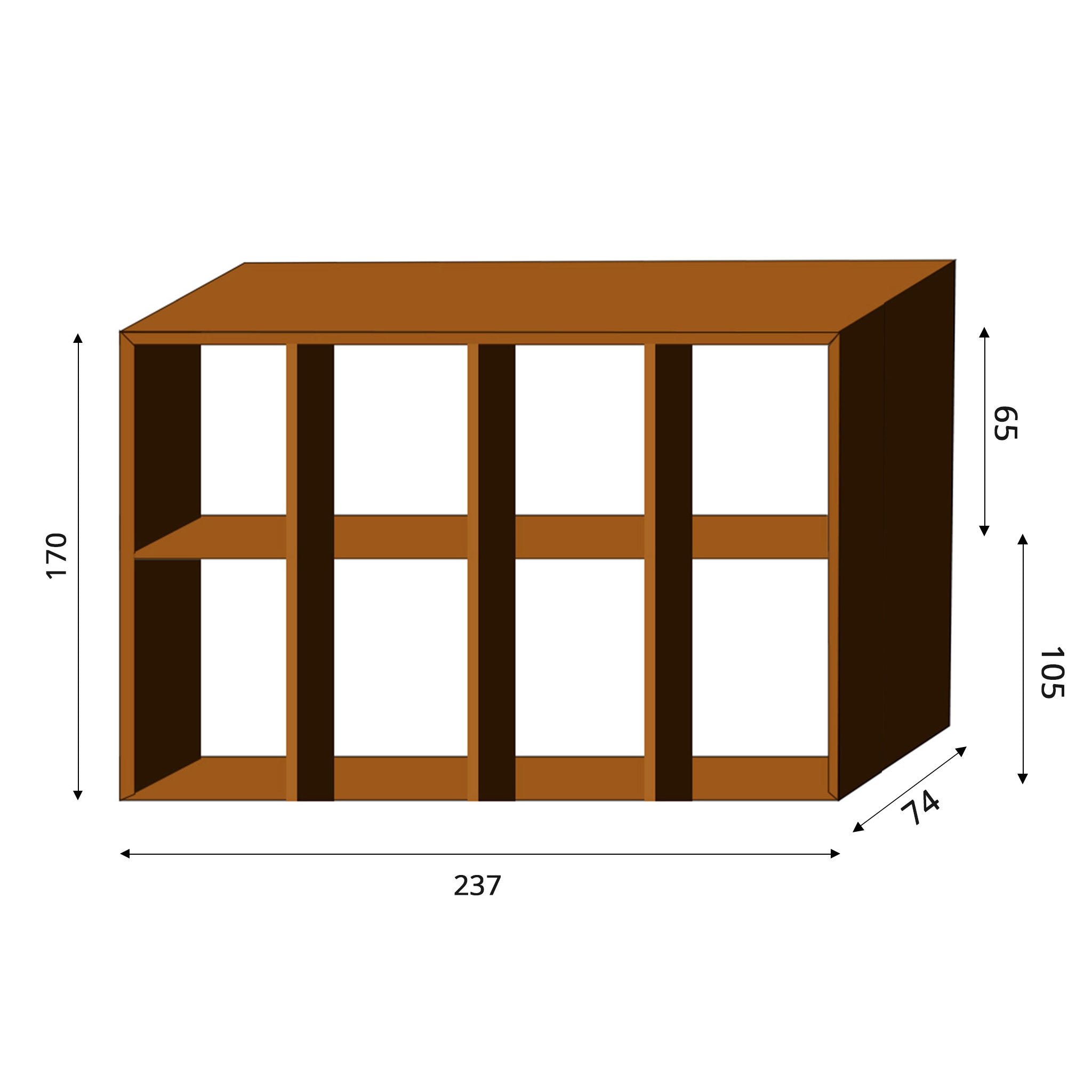 Corten Steel Modular Shelf WALL-XL
(size 237x74x170 cm, consists of 4 modules)